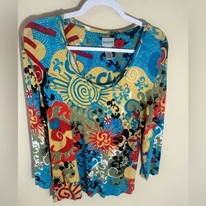 Chico's vintage rayon spandex art to wear Y2K print size L
